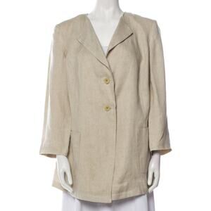 Marina Rinaldi Linen Blazer Women's Large Tan Beige Lightweight Lagenlook
